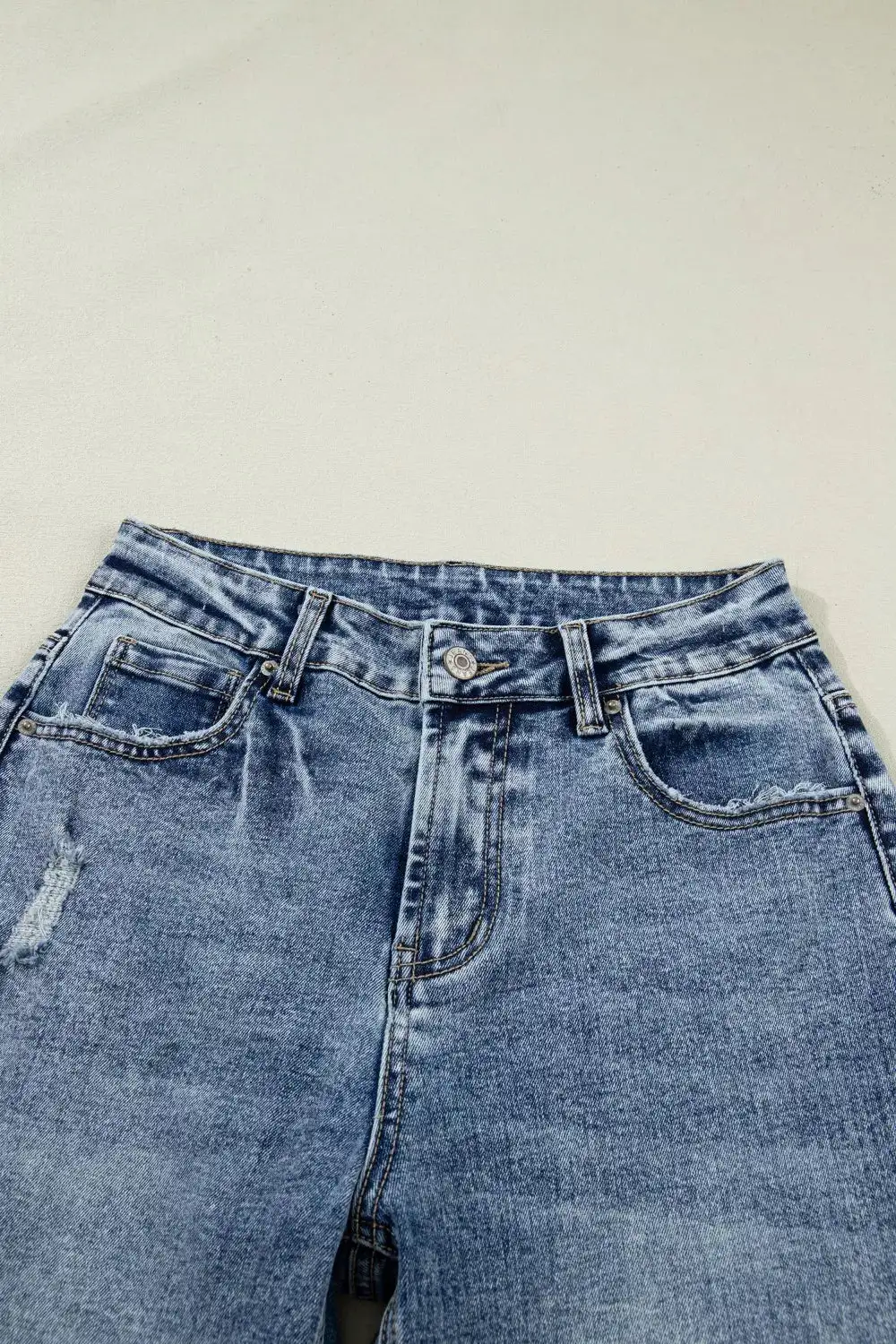 Straight Leg Cuffed Denim Jeans