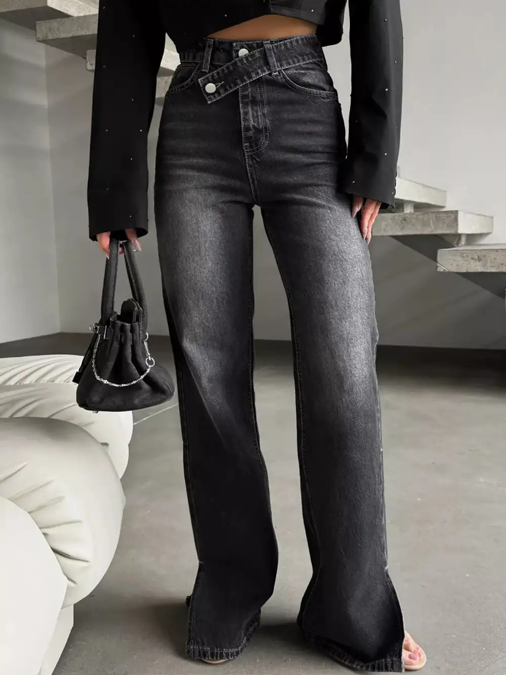 High Waist Slit Denim Jeans