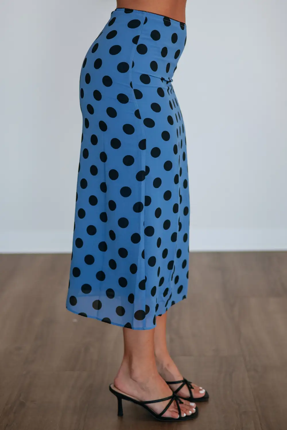 Polka Dot Lace Scalloped Hem Midi Skirt