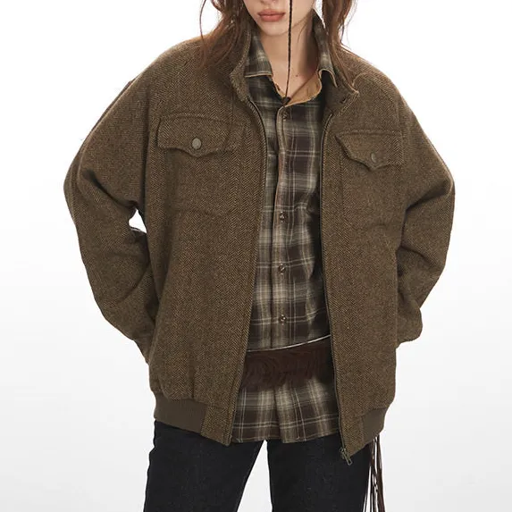 Structured Plaid Casual Outerwear Jacket