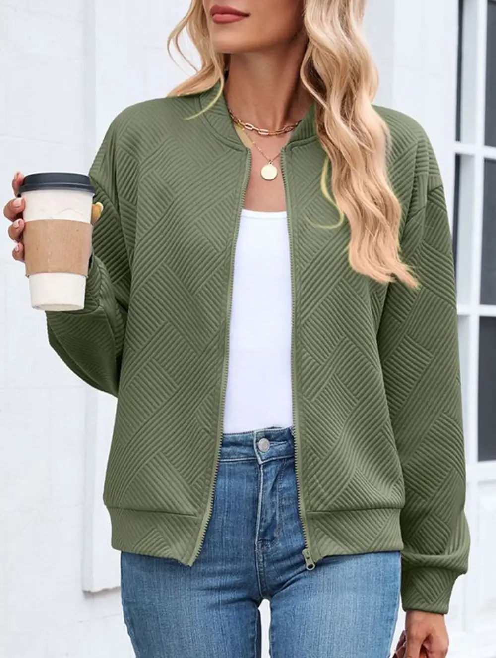Crew Neck Zipper Loose Long Sleeve Sweatshirt
