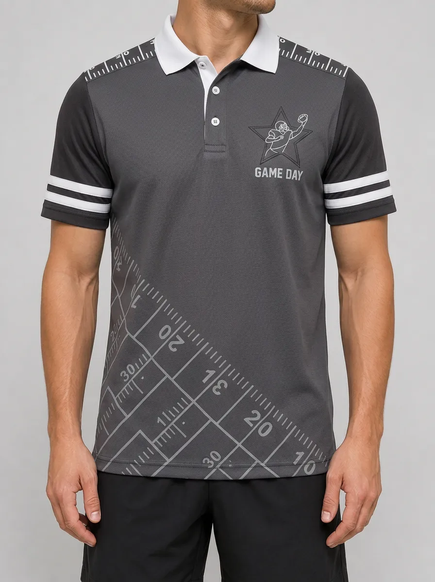Men's American Football Game Day Field Printed Polo Shirt
