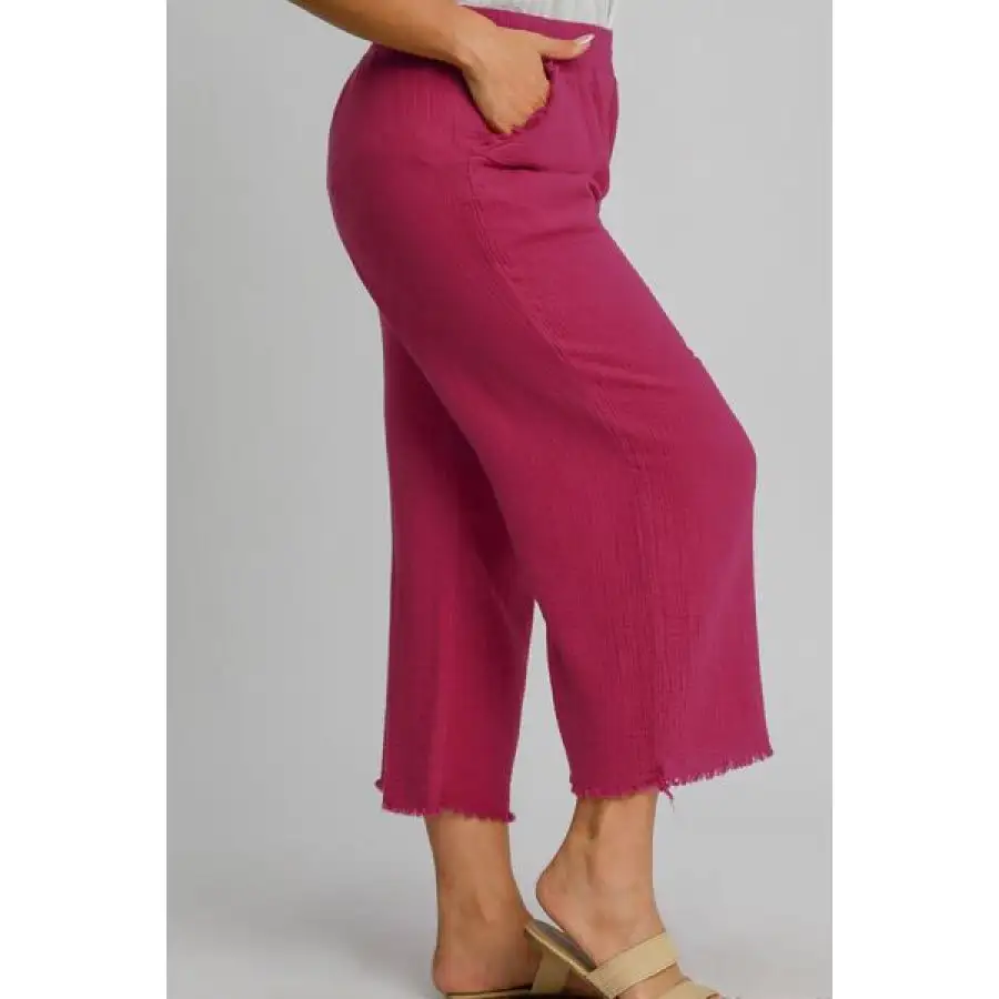 Full Size Raw Hem Elastic Waist Wide Leg Pants Plus Size