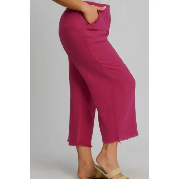 Full Size Raw Hem Elastic Waist Wide Leg Pants Plus Size