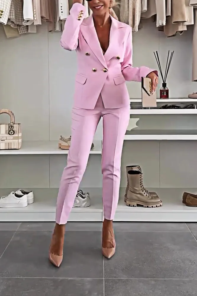 5PACK- Stylish Solid Color Button Jacket and Pants Two Piece Set