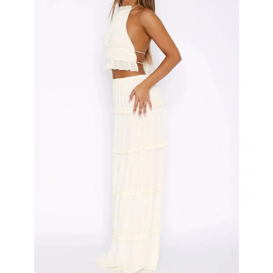 Halter Crop Backless Top and Maxi Skirt Set