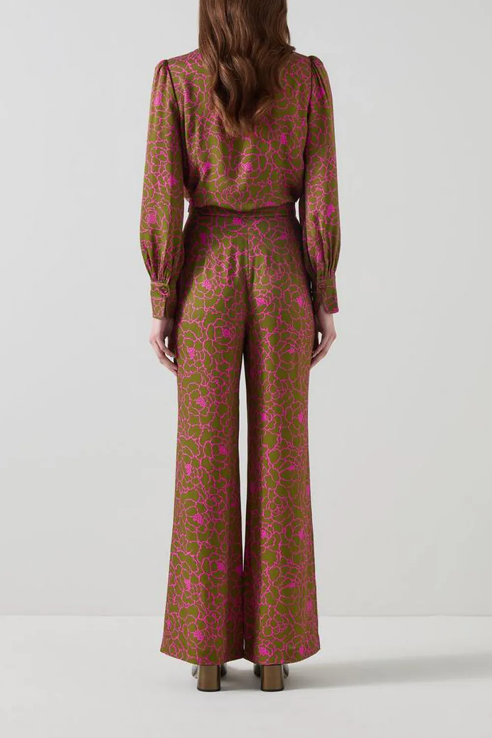 Pink Patterned Long Sleeve Button Down Blouse