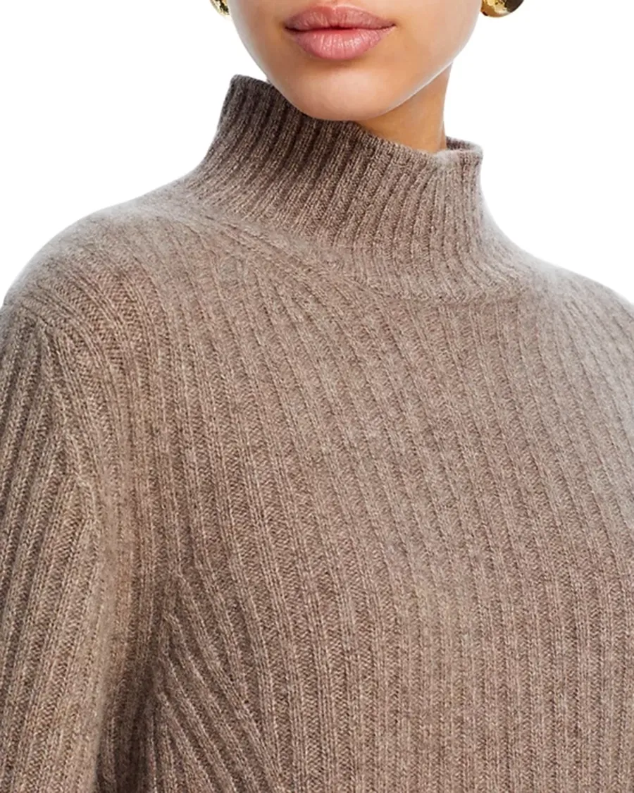 Cashmere Rib Knit Bell Sleeve Turtleneck Sweater