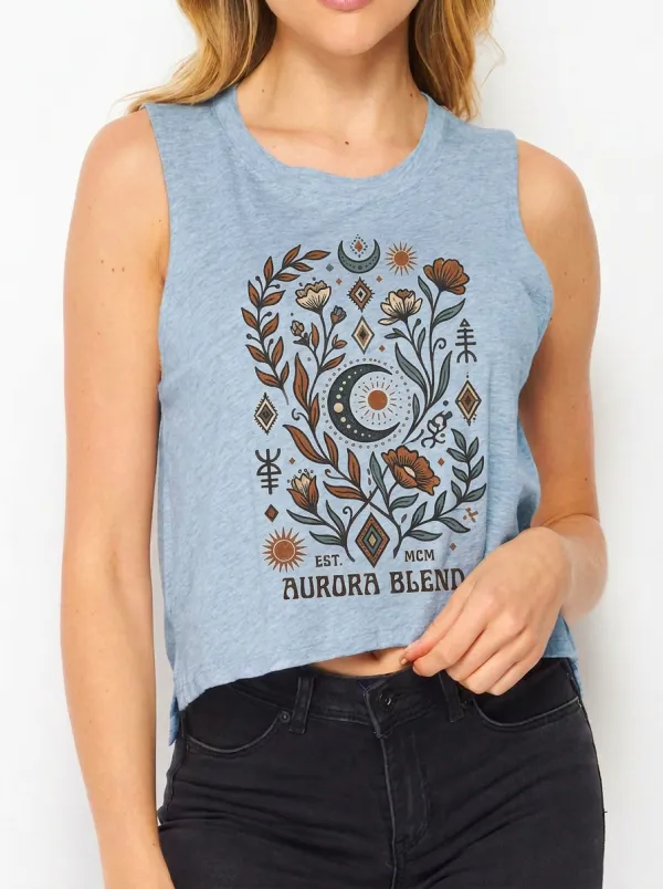 Women's Boho Celestial Floral Aurora Blend Printed Tank Top