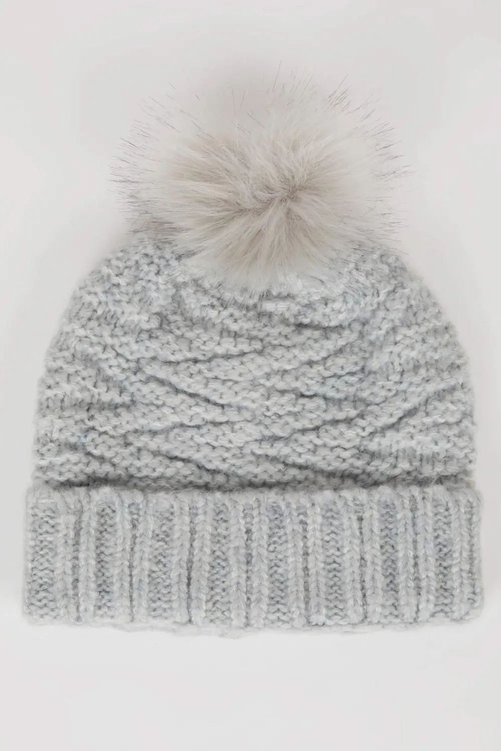 Grey Knitted Pom-Pom Hat