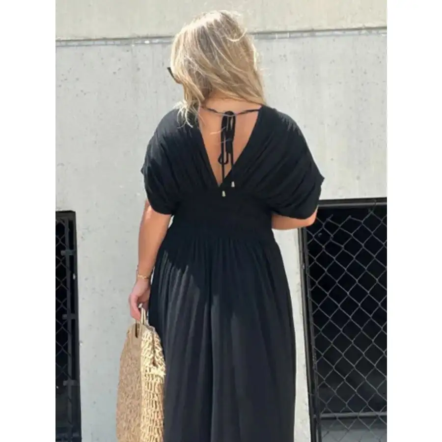 Full Size Deep V Neck Maxi Dress with Side Slit Plus Size