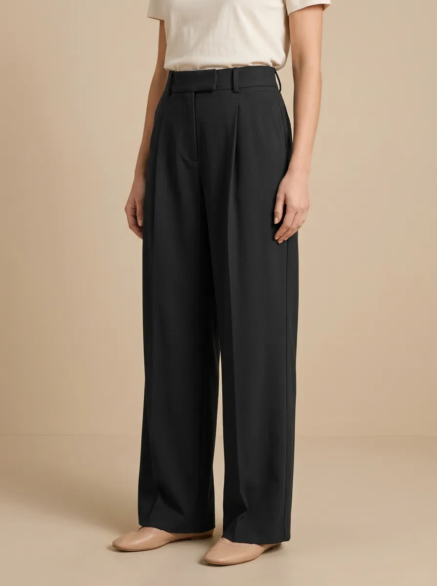 Classic Finish Wide-Leg Pleated Women's Wide-Leg Pants