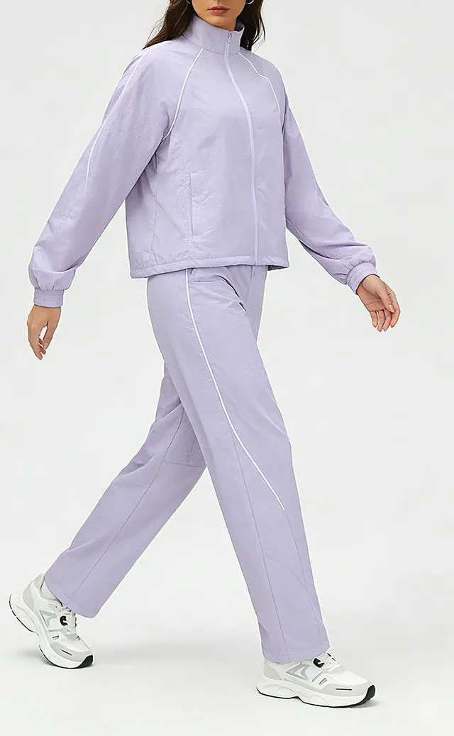 Stand-Collar Jacket And Straight Pants Active Set