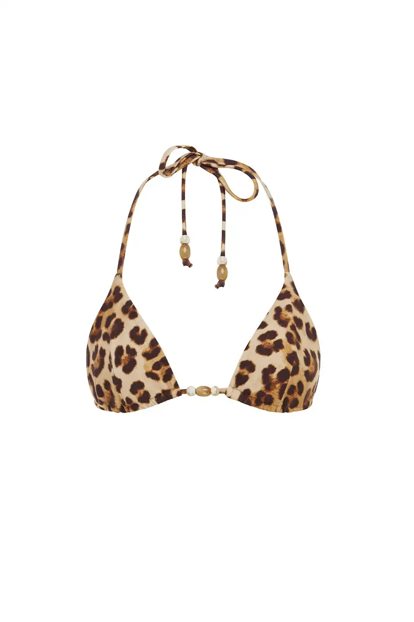 Leopard Print Halter Neck Embellished Swimwear