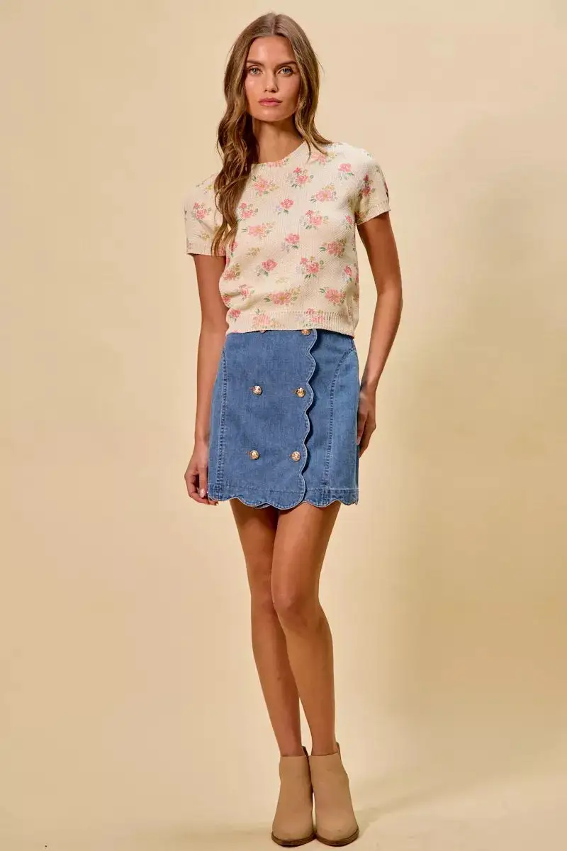 Polished Button Front Denim Silhouette Skirt