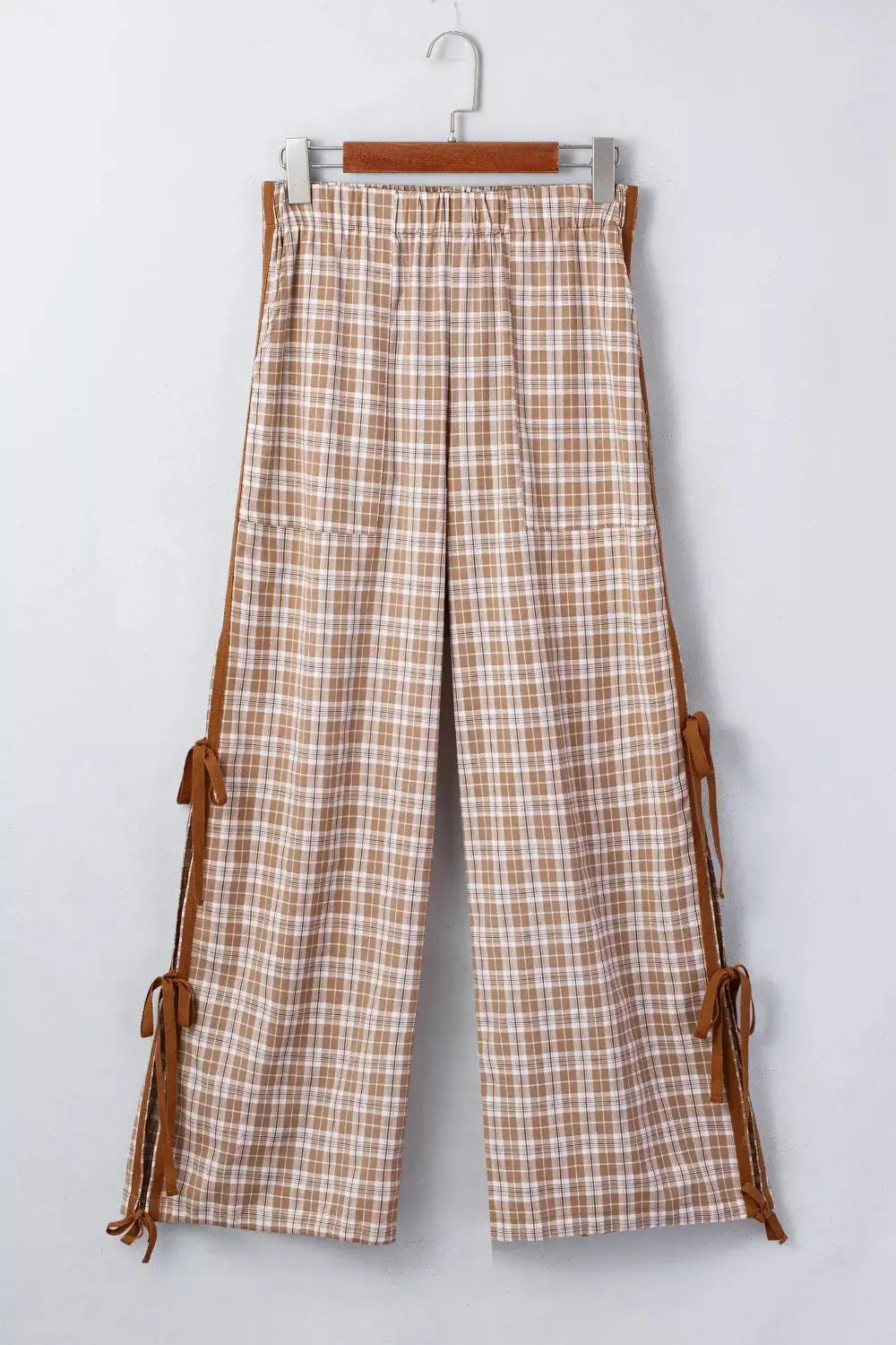 Plaid Print Tie Detail Casual Pants