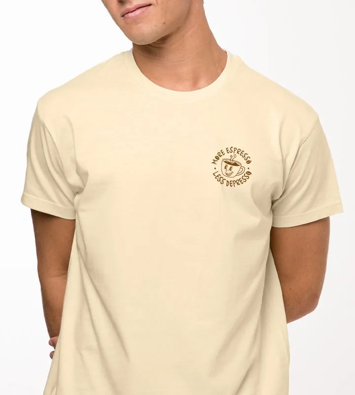Coffee Themed Cartoon Graphic Beige T-Shirt