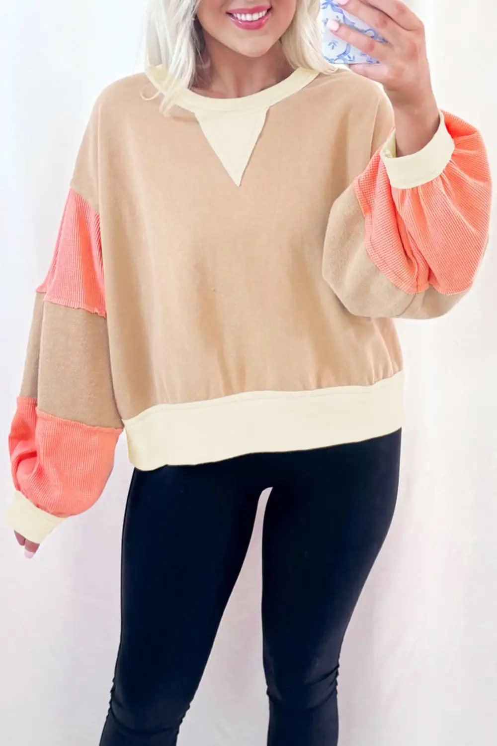 Patchwork Textured Pullover Sweatshirt