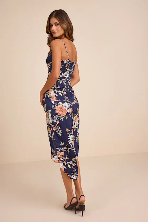 My Favorite Day Light Blue Floral Print Tulip Skirt Midi Dress