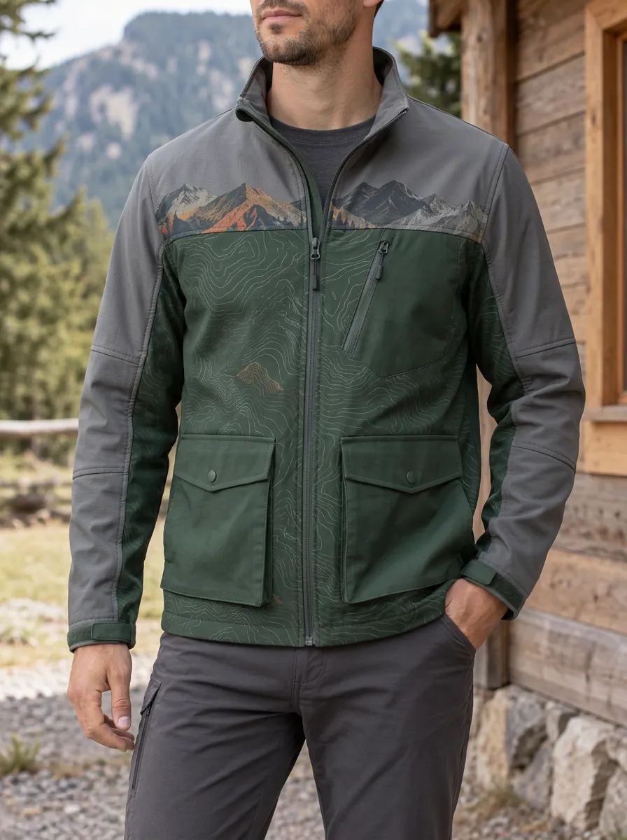 Men's Outdoor Hiking Mountain Topographic Rugged Horizon Jacket
