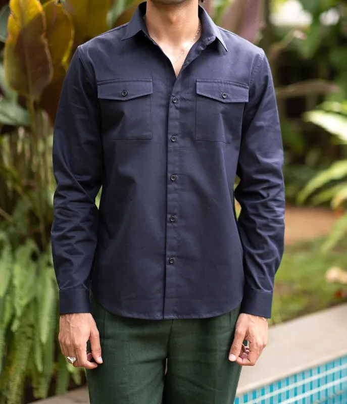 Navy Heavyweight Cotton Overshirt Jacket