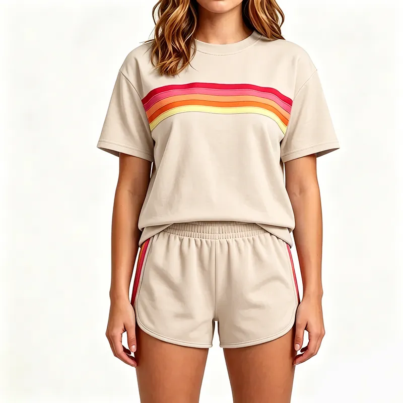 Women's two-piece rainbow striped outdoor sportswear set