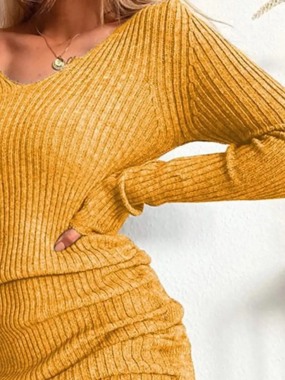Ribbed Knit Drawstring Sweater Dress