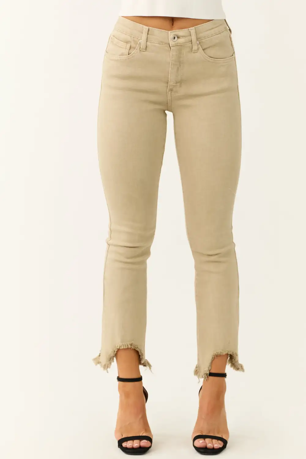 Beige Tummy Control Ankle Jeans