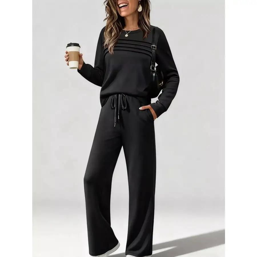 Casual Long Sleeve Top and Pants Set