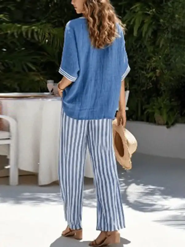 Half Sleeve Relaxed Blouse And Pants Set