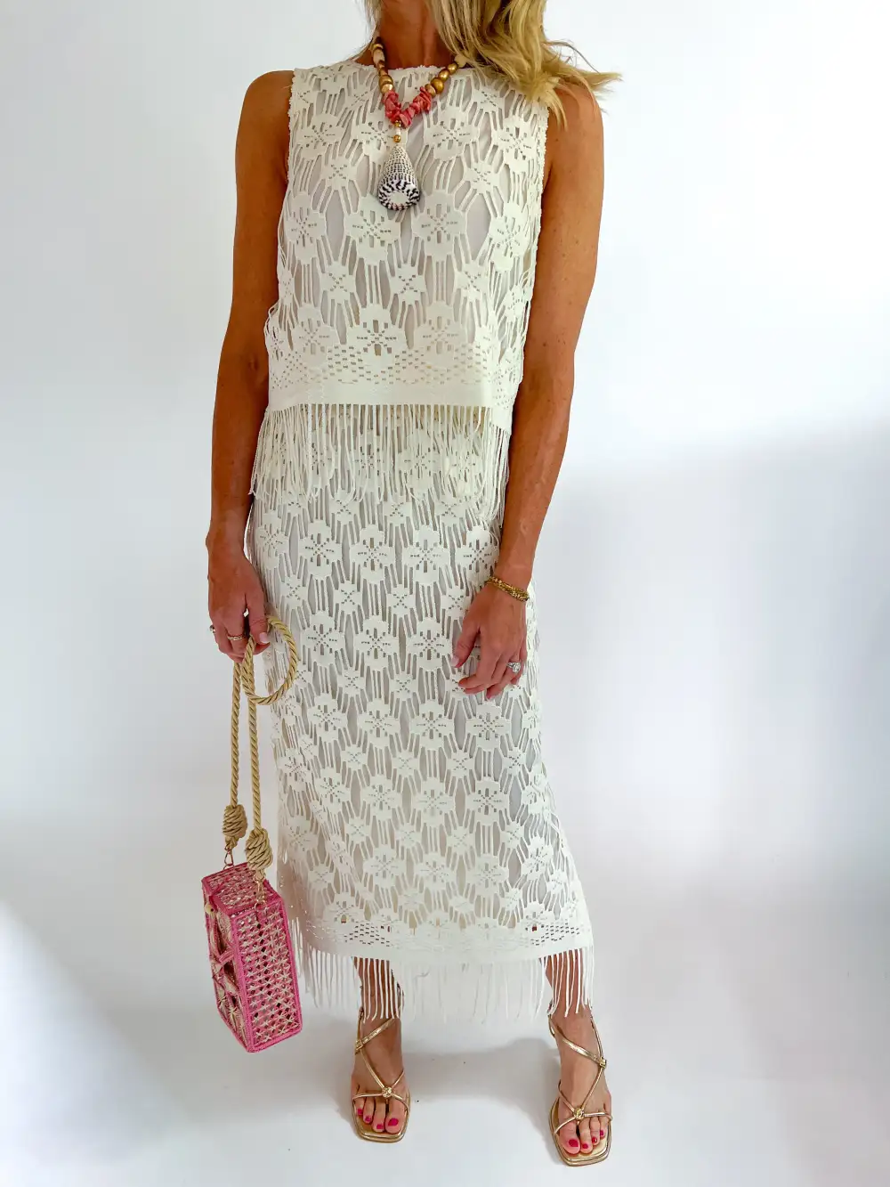 Crochet Fringe Maxi Top And Skirt Set