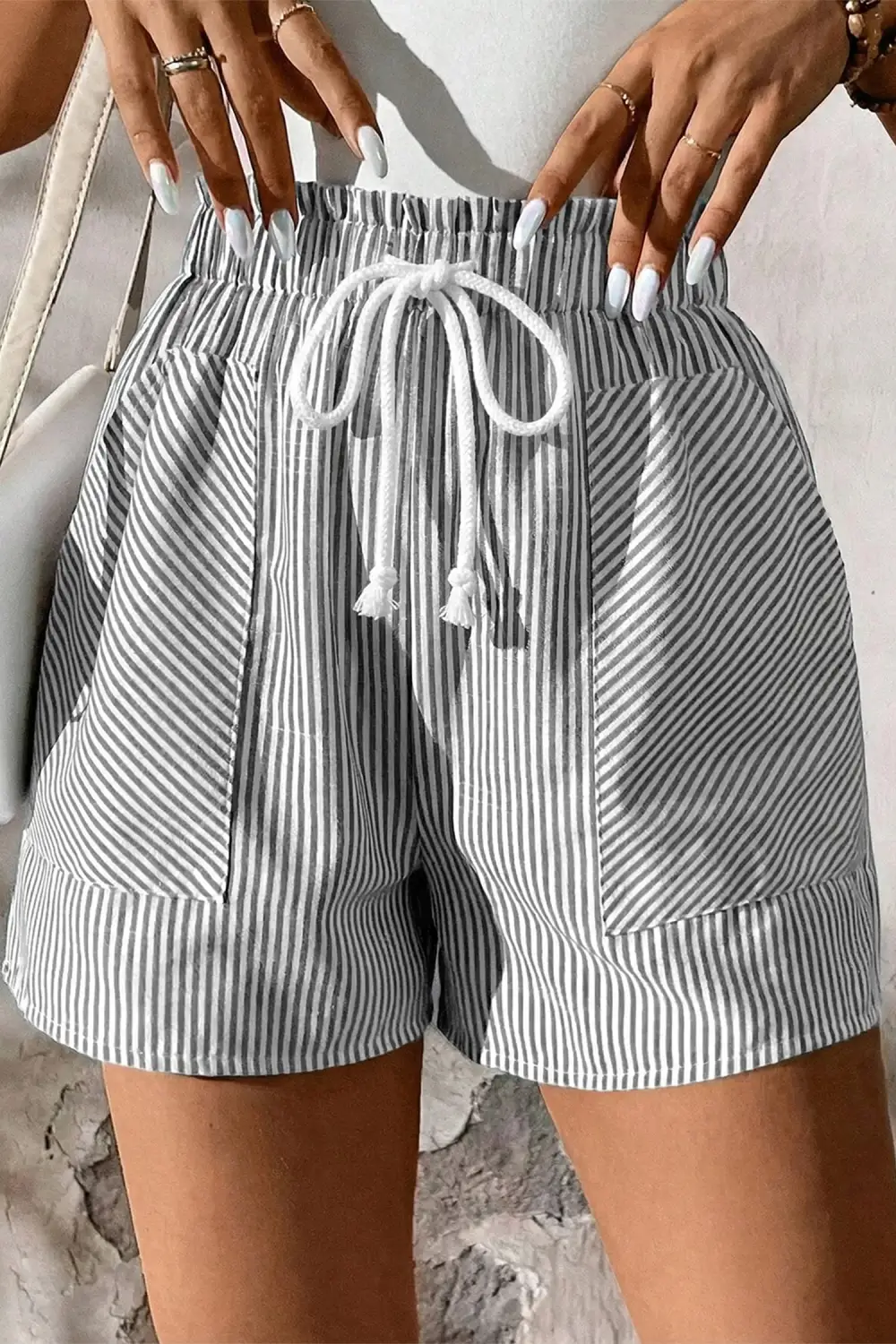 Lace Up Cotton Striped Casual Shorts