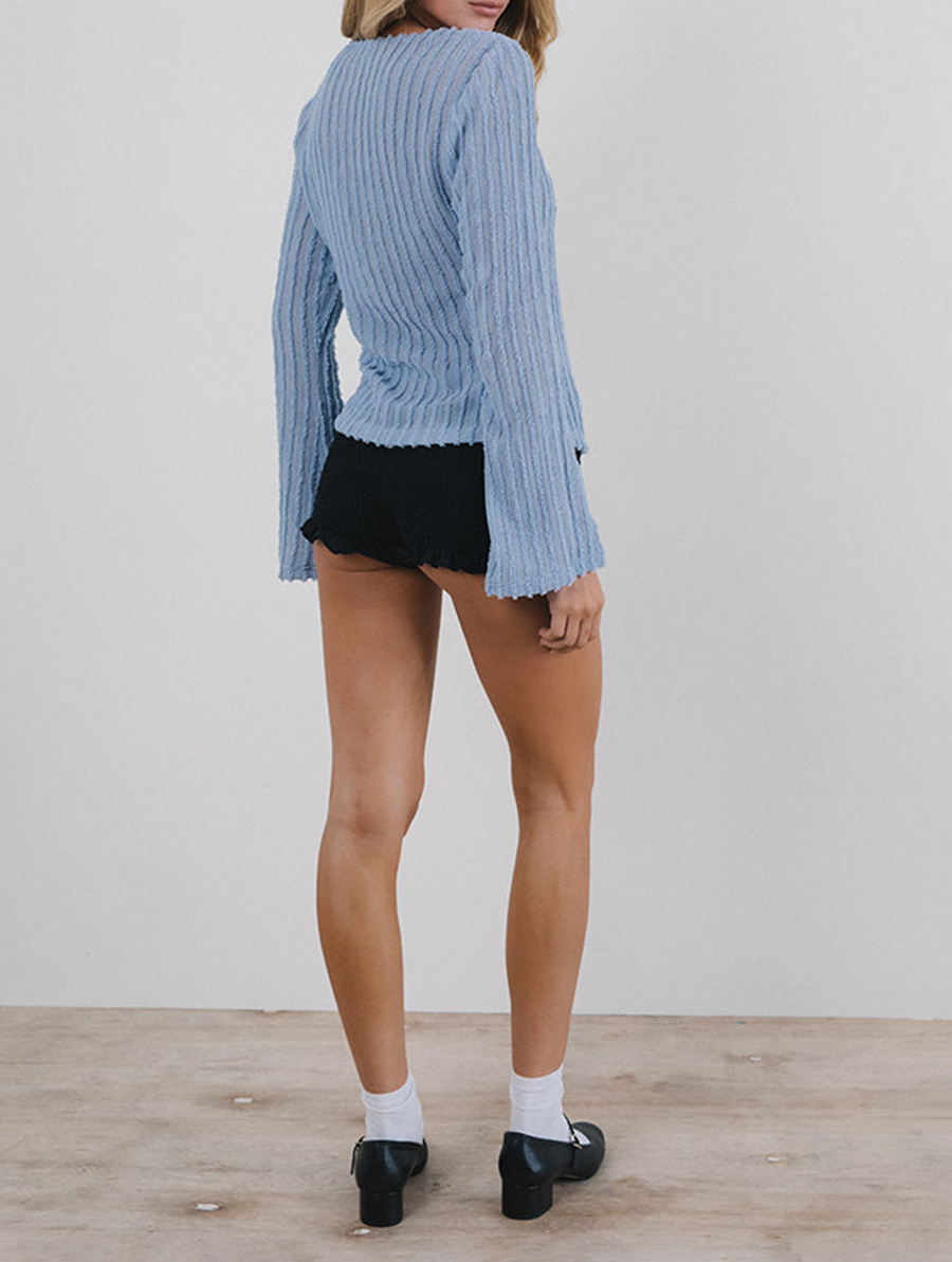 Tie Front Cardi In Crinkle Blue