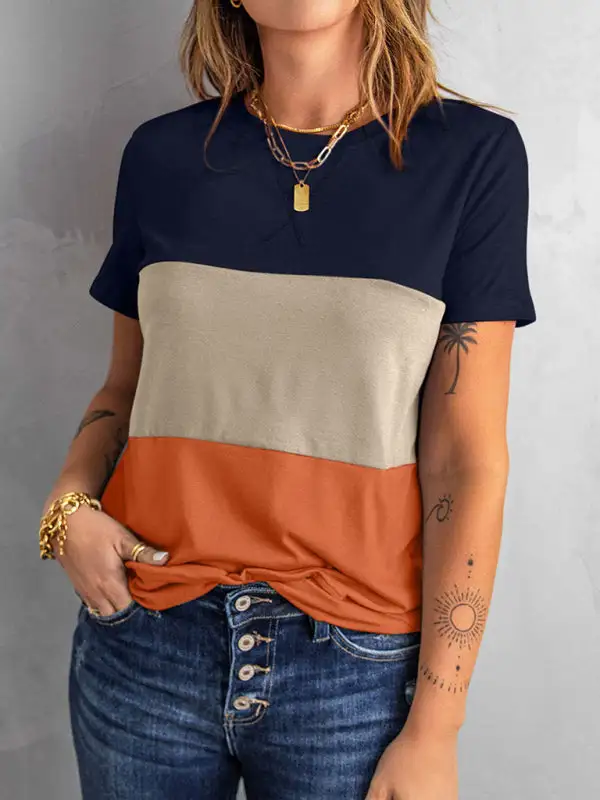 Comfortable Round-Neck Collared Short-Sleeve Knit T-Shirt