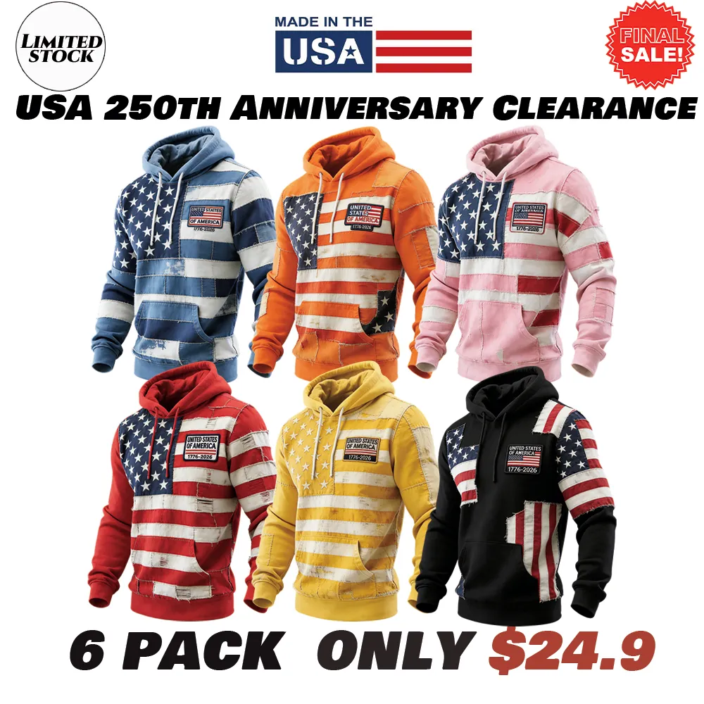 USA 250Th Anniversary ✦ Final Clearance Sale UNITED STATES OF AMERICA Flag Pattern Patchwork Hooded Sweatshirt