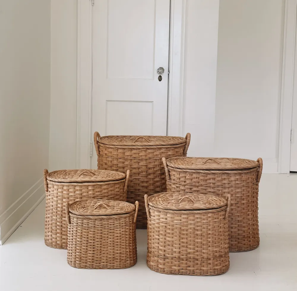 Oval Lidded Woven Baskets
