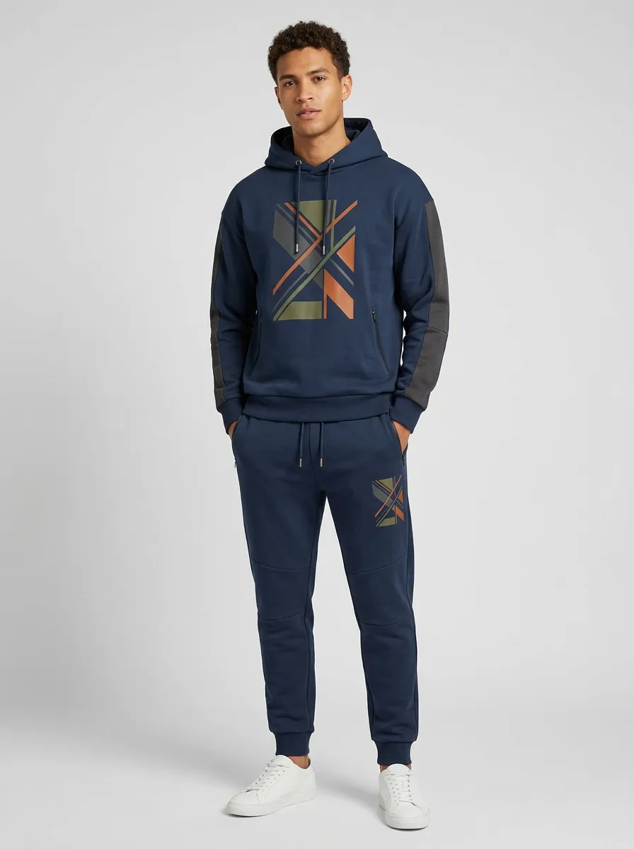Men's Geometric Abstract Pattern Printed Tracksuit