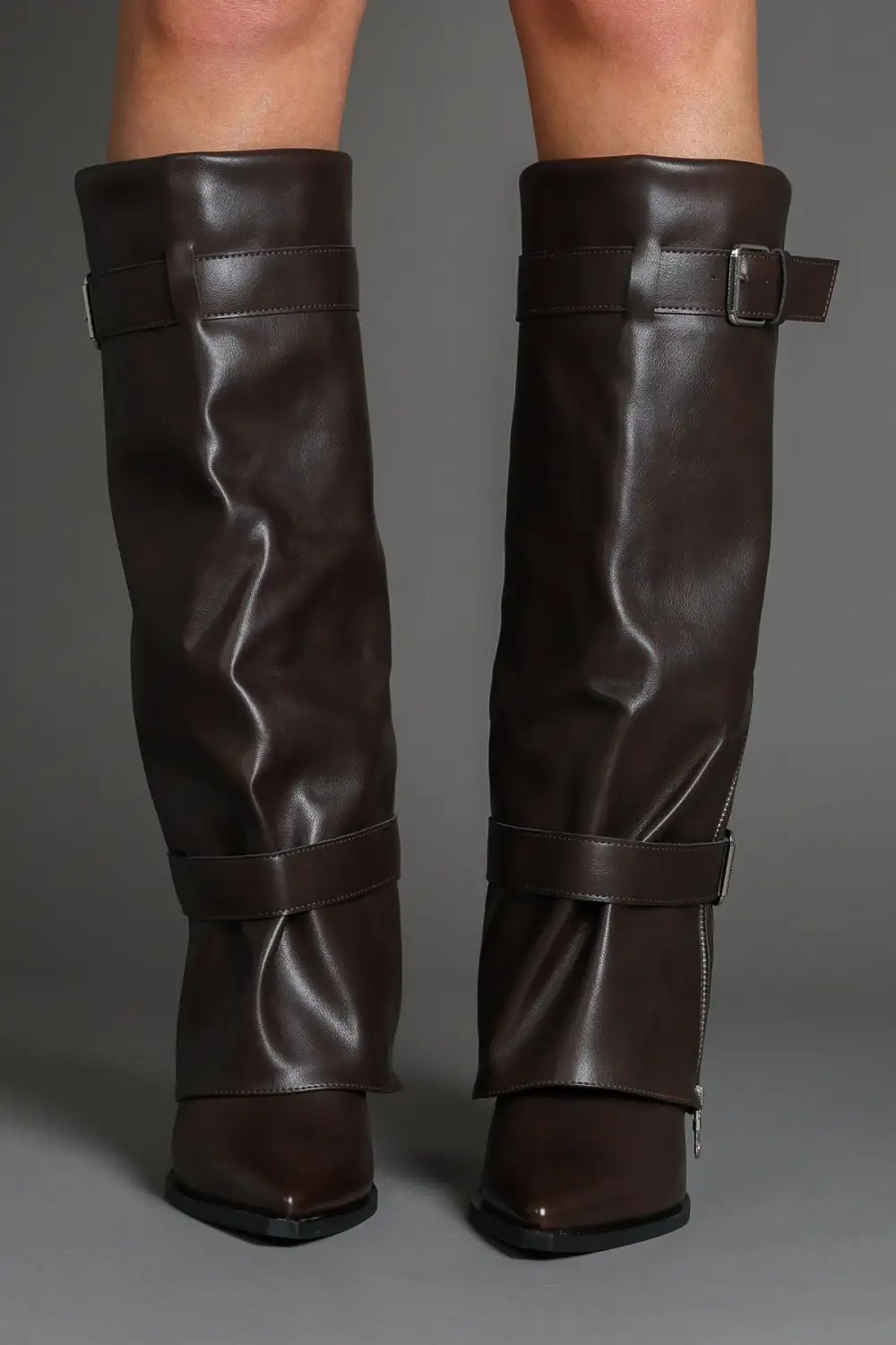 Classic Western Slouch Fold-Over Biker Knee High Boots