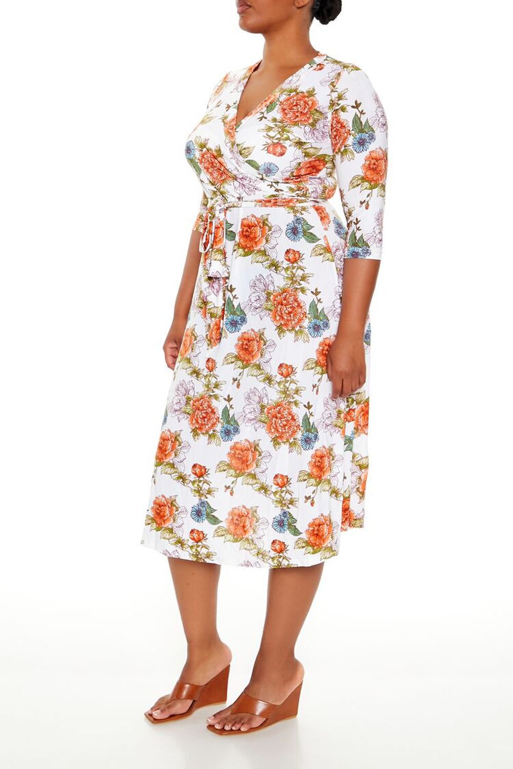 Plus Size Floral Wrap Midi Dress