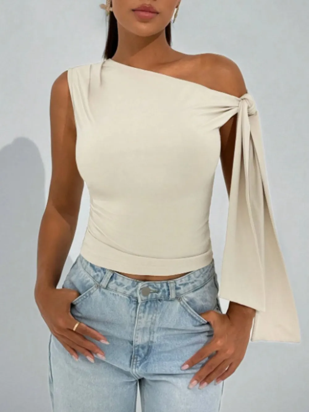 Textured One Shoulder Top