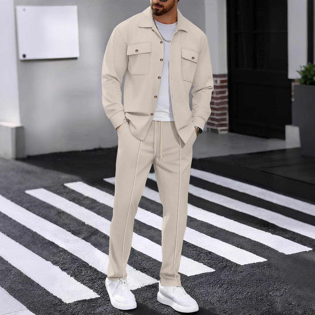 Men's 6-Piece Long Sleeve Shirt & Drawstring Pants Set 🧥 | Casual Tracksuit Outfit for Daily Wear