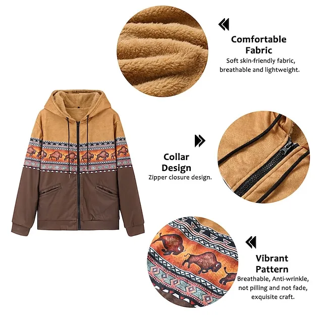 Men's Full Zip Hoodie Jacket Brown Brown 2 Brown 4 Brown 3 Hooded Animal Color Block Graphic Prints Zipper Print Casual Daily Holiday 3D Print Fleece Designer Thin fleece Winter Clothing Apparel