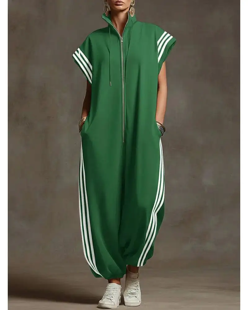 Zip Front Pocketed Jumpsuit