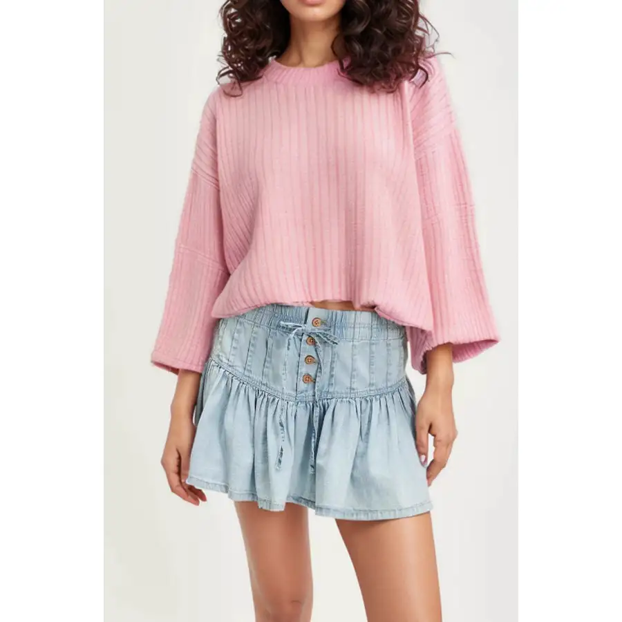 Buttoned Ruffled Mini Denim Skirt