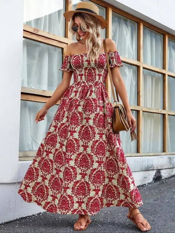 Women'S Frenchy Style Split Thigh A Line Vintage Shortsleeve Dress,