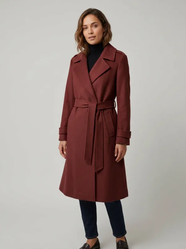 Women's Minimalist Leaf Embroidered Belted Coat