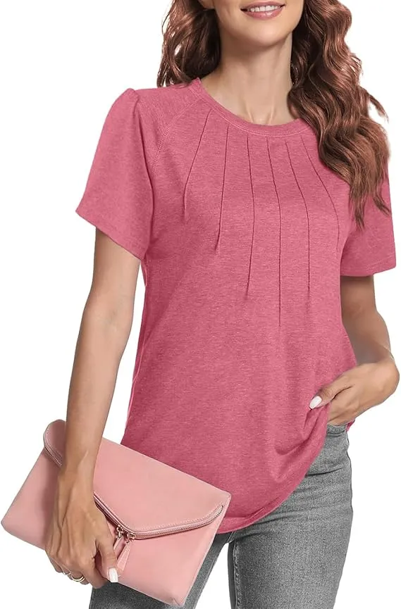 5PACK-Casual Short Puff Sleeve Pleated Shirts Casual Blouses