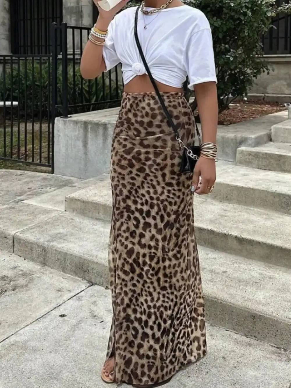 Leopard Print High Waisted Maxi Skirt