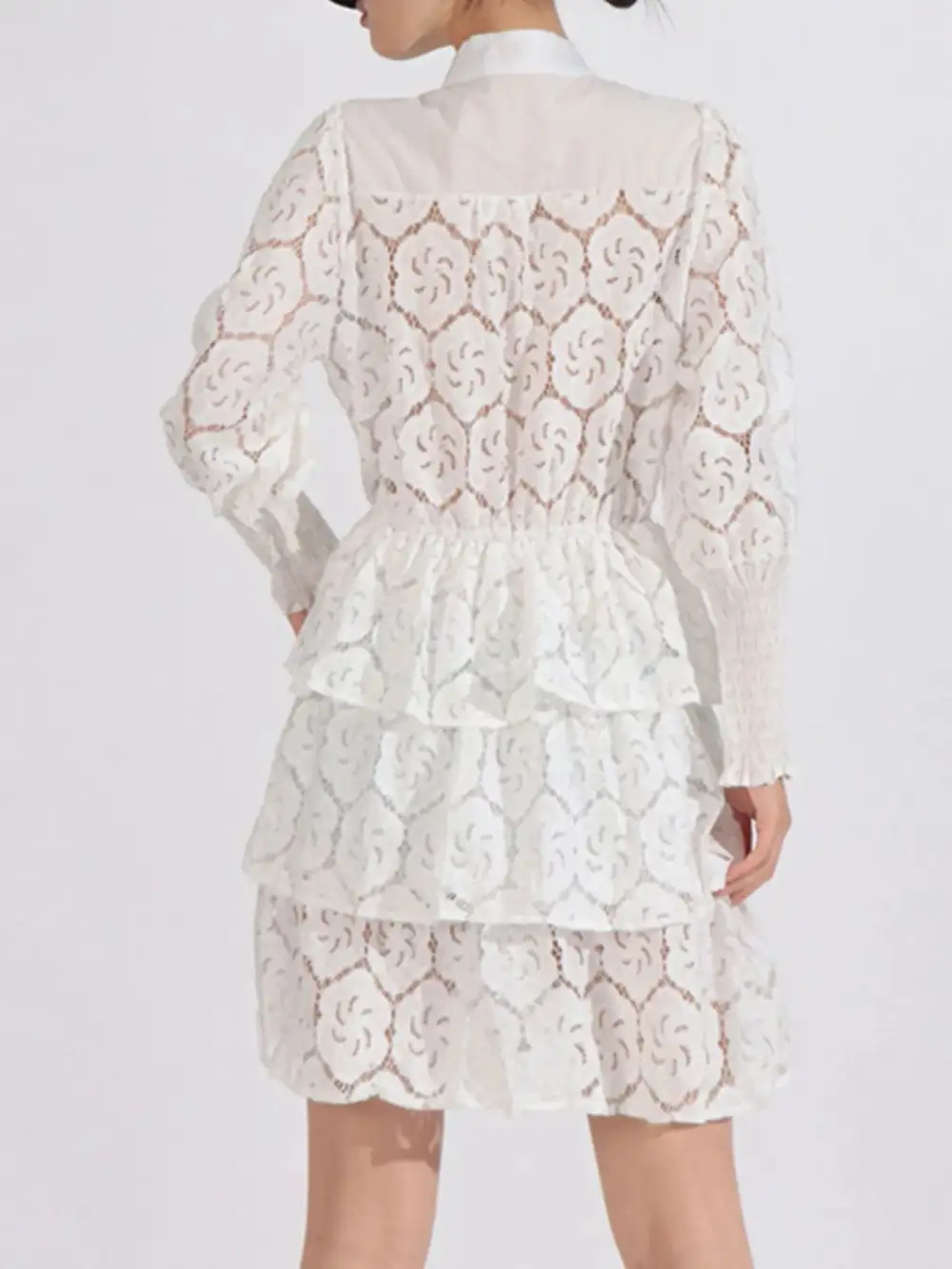 Textured Detail Lace Long Sleeve Dress