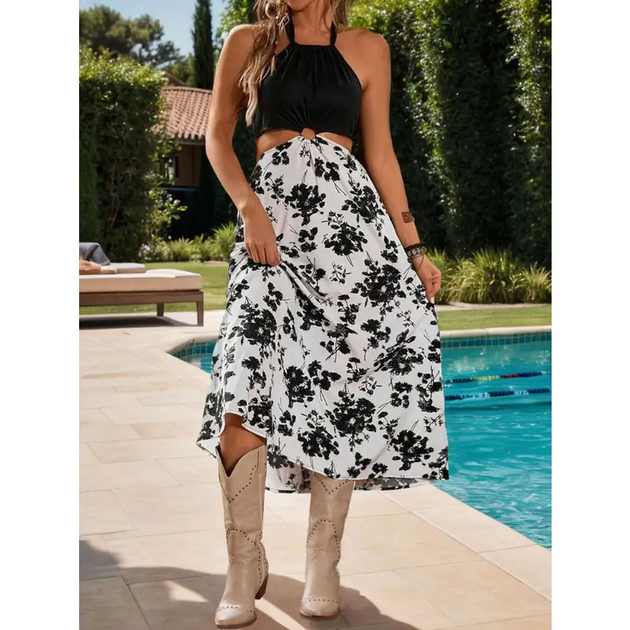 Backless Halter Neck Midi Dress